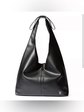 Victoria's Secret Black Leather Shoulder Hobo with Logo Accent